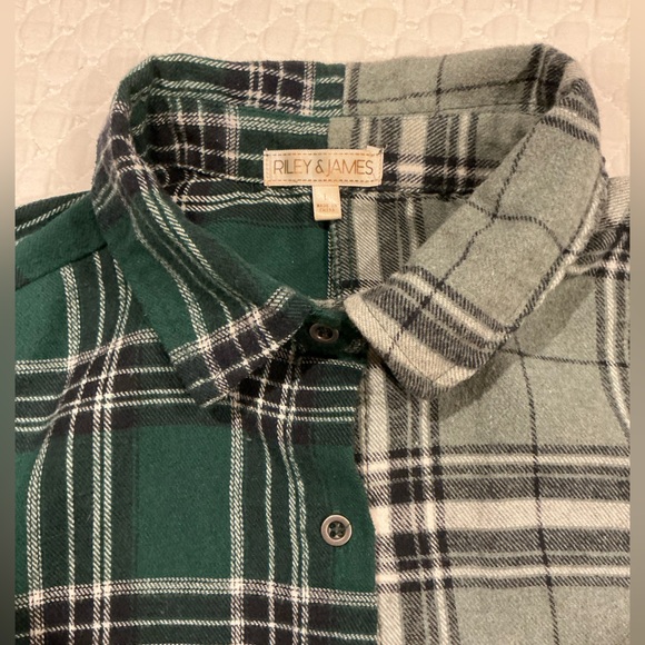 Riley & James Two Tone Green Plaid Button Front Cropped Shirt L - Picture 9 of 13